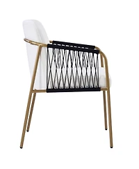 Boyel Living 2-Piece Modern Glam Dining Chairs, Metal Frame, Fabric Seat and Woven Arms, Mid-Century