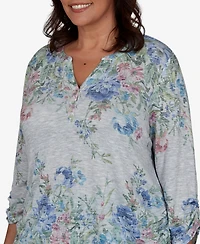 Alfred Dunner Plus Provence Floral Borders Henley Top