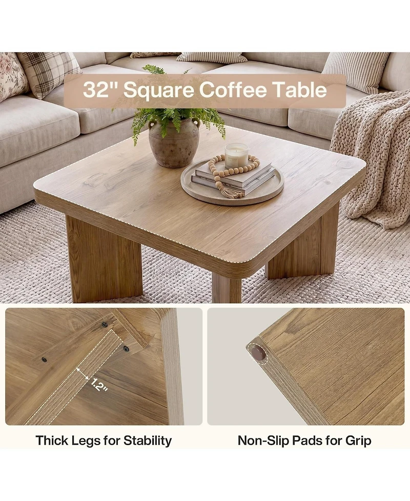 Tribesigns 31.5 in. Square Mdf Coffee Table, Round Corners Living Room Center Coffee Table with 4 Legs