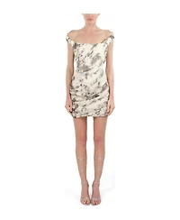 Nocturne Women's Abstract Print Off Shoulder Ruched Mini Dress