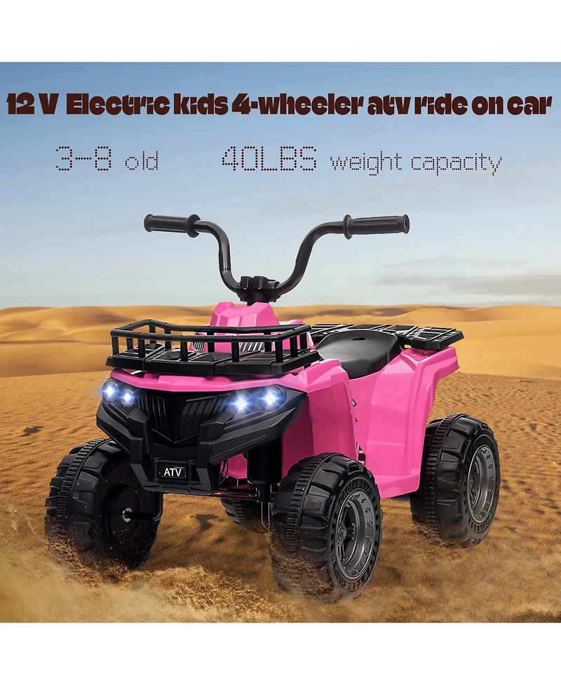 homfan 12V Electric Ride-On Atv Quad – High and Low Speed, Treaded Tires, Rubber Handles, Led Lights – Perfect Outdoor Gift