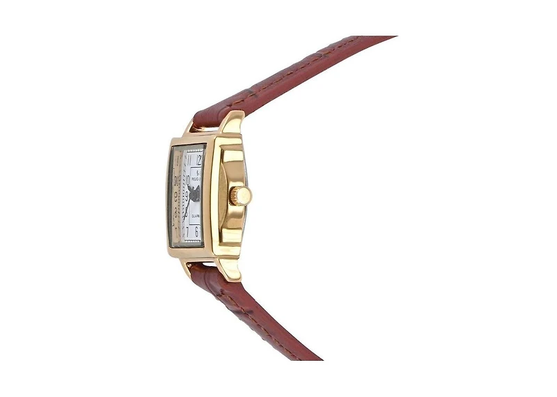Peugeot Women's Vintage 14K Gold-Plated Rectangular Small Face Watch with Leather Strap
