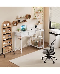 homfan 40" L-Shaped Gaming Desk – Power Outlet, 3-Tier Shelves, 2 Drawers and Headphone Hook for Small Spaces