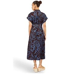 Yumi Women's Paisley Belted Short-Sleeve Shirt Dress