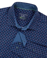 Society of Threads Men's Regular Fit 4-Way Stretch Performance Geometric Dress Shirt