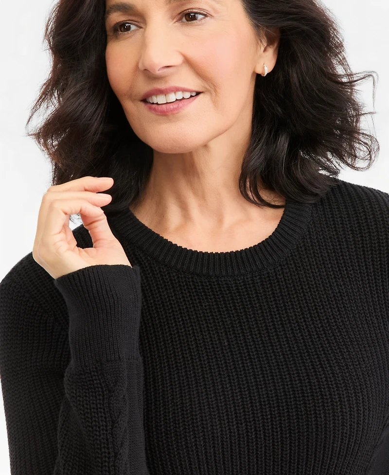 Style & Co Petite Mixed Rib Cable Crew Sweater, Created for Macy's