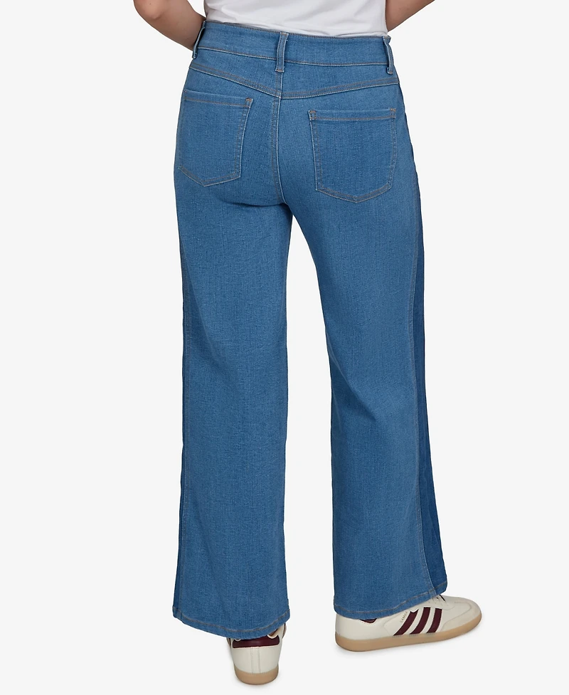Ruby Rd. Petite Pull-On Wide-Leg Two-Tone Jeans