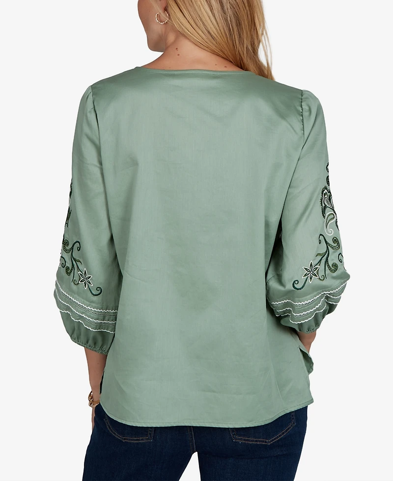Ruby Rd. Petite Embroidered Sleeve Voile Top