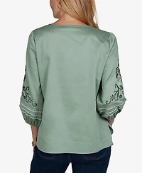 Ruby Rd. Petite Embroidered Sleeve Voile Top