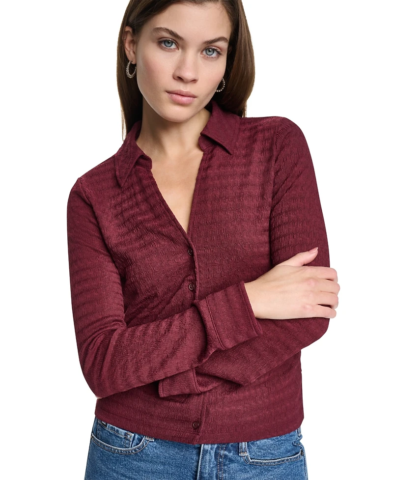 Dkny Jeans Petite Fitted Collared Neck Top