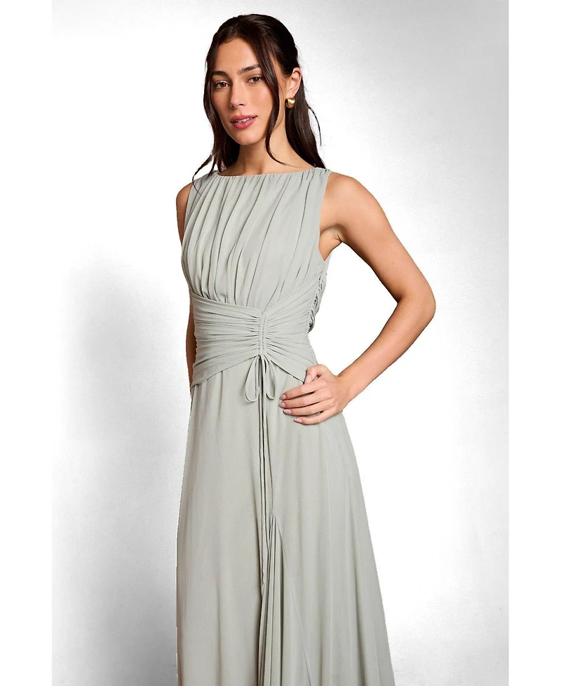 Coast Women's Boat-Neck Mesh Cinched-Waist Maxi Dress