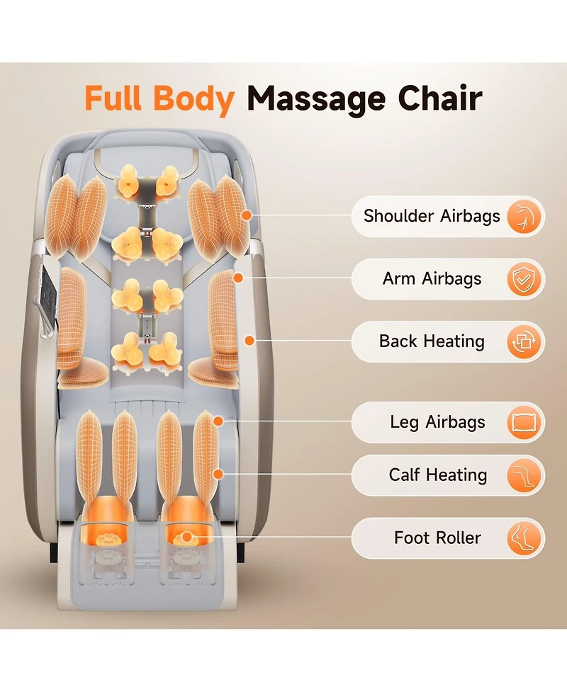 Fed Fitness 4D Massage Chair with Zero Gravity, Heat Therapy, Foot Massage, Airbags, Kneading, Bluetooth & Lcd Touch Control