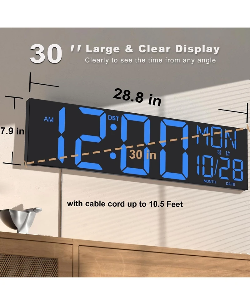 Jall 30 Inch Giant Digital Wall Clock with Remote Big Led Countdown Auto Dst Temperature Night Light Ideal Gift for Seniors
