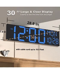 Jall 30 Inch Giant Digital Wall Clock with Remote Big Led Countdown Auto Dst Temperature Night Light Ideal Gift for Seniors