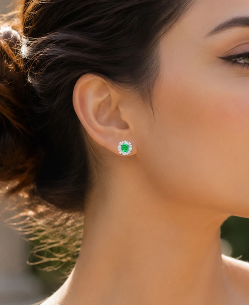 Macy's Green Classic Halo Stud Earrings