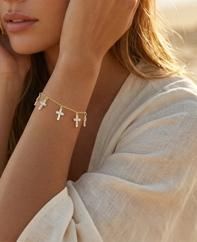 Macy's 14k Gold-Plated Slim Crystal Cross Bracelet