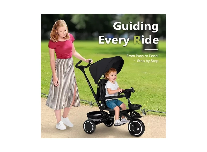 Kinder King 8-in-1 Folding Kids Tricycle Stroller with Adjustable Push Handle, Convertible Toddler