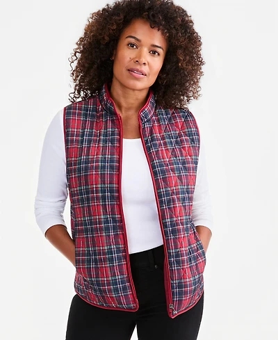 Style & Co Women's Quilted Plaid Puffer Vest, Macy's Exclusive