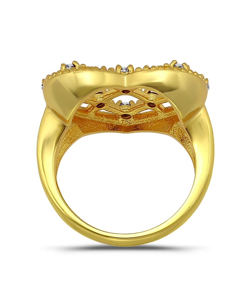 Macy's 14k Gold-Plated Over Brass Round Clear Cubic Zirconia Lattice Heart Shaped Ring