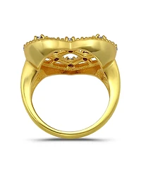 Macy's 14k Gold-Plated Over Brass Round Clear Cubic Zirconia Lattice Heart Shaped Ring
