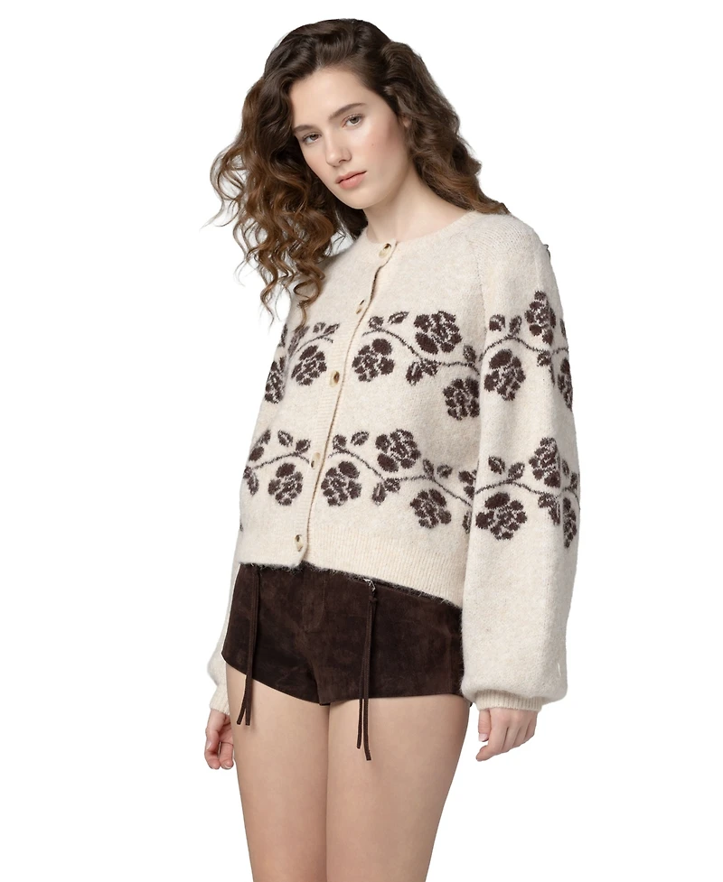 Blank Nyc Women's Floral Scoop Neck Cardigan Sweater