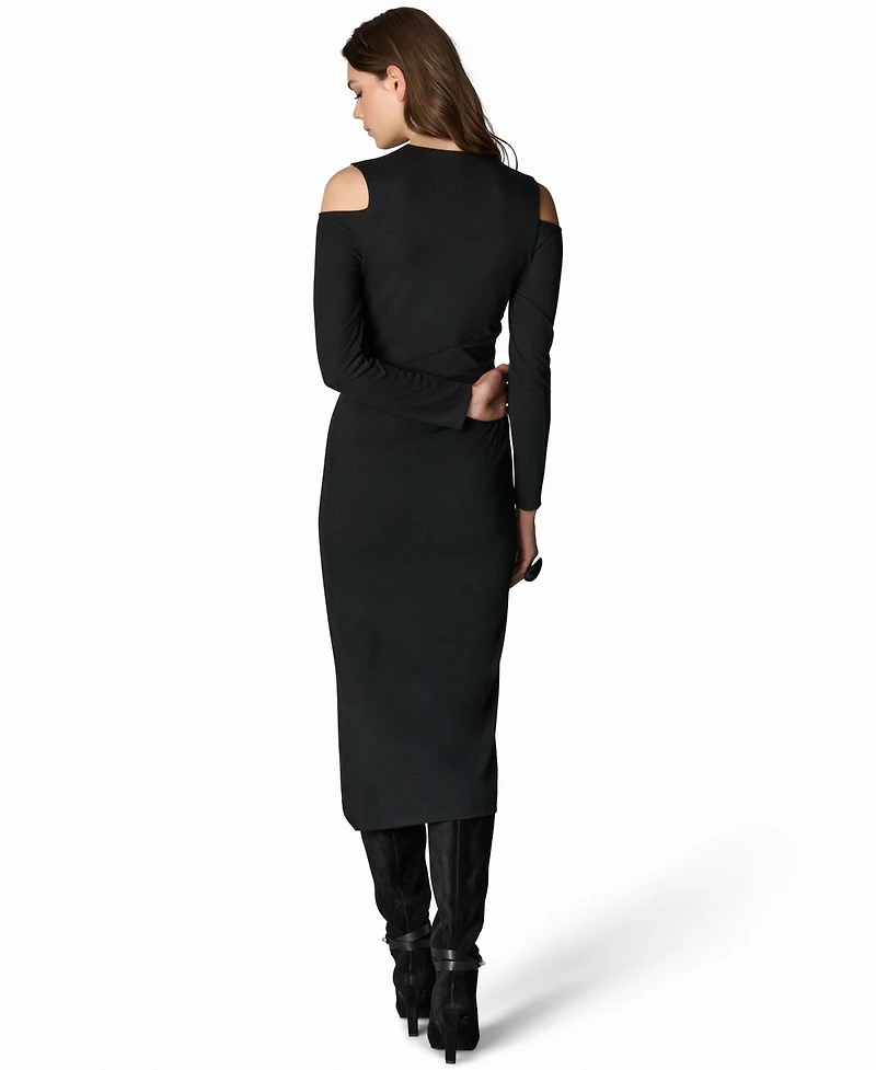 Donna Karan New York Women's Long-Sleeve Cold-Shoulder Wrap Midi Dress