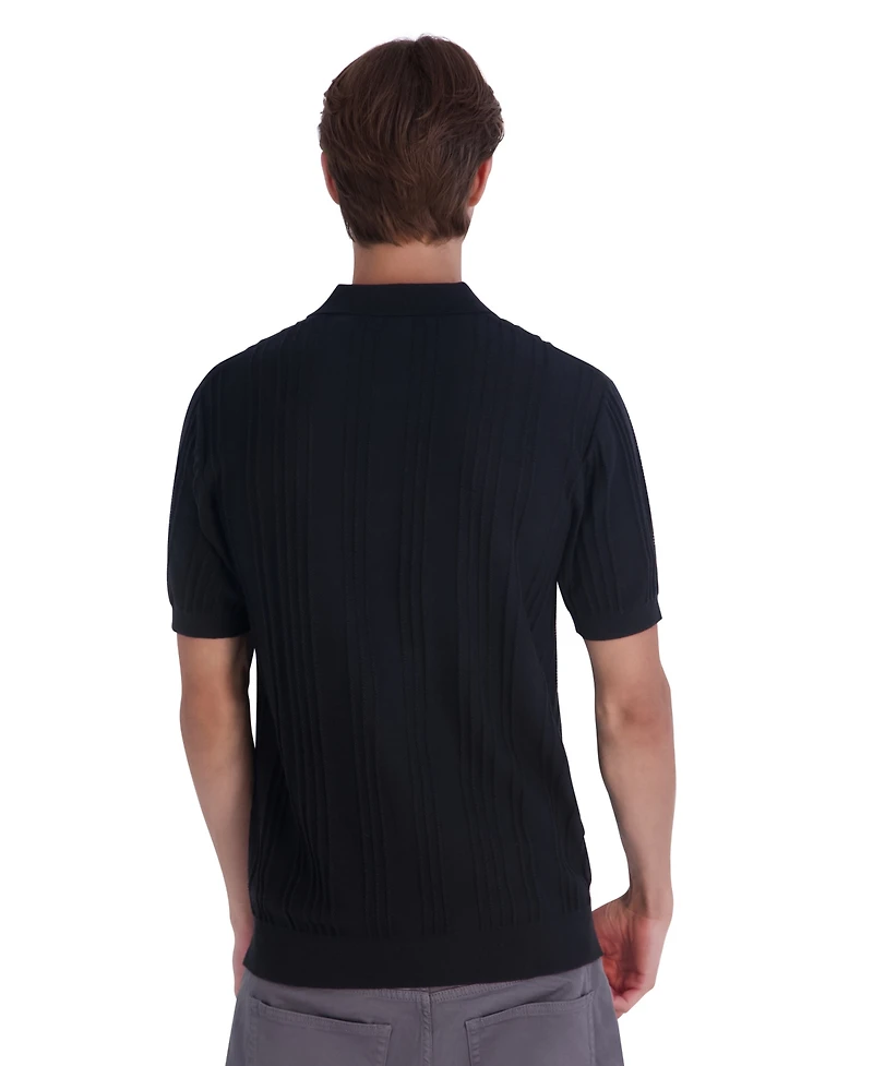 Karl Lagerfeld Paris Men's Leather Patch Quarter-Zip Polo Sweater