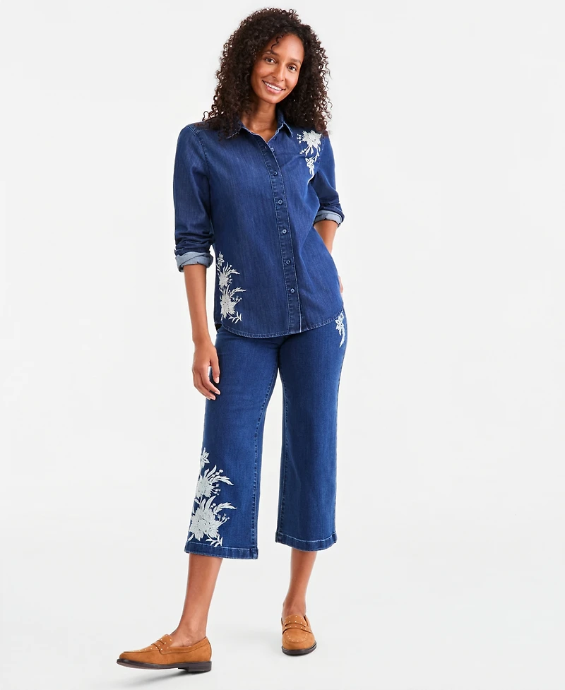 Style & Co Petite Freya Wash Denim Long-Sleeve Button-Up Shirt, Macy's Exclusive