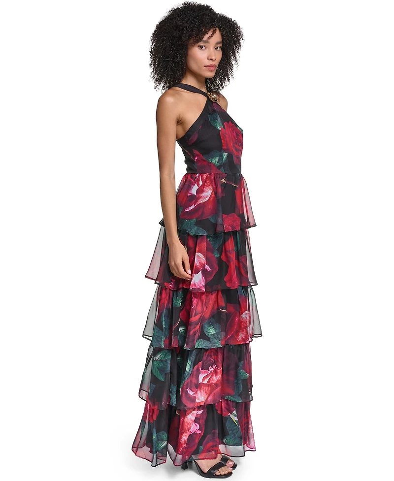 Karl Lagerfeld Paris Women's Halter Tiered Gown Dress