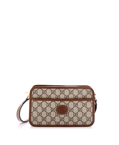 Pre-Owned Gucci Mini Interlocking G Patch Camera Bag Gg Coated Canvas
