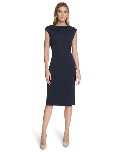 Calvin Klein Women's Rhinestone-Embellished Boat Neck Cowl Back Sheath Dress