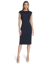 Calvin Klein Women's Rhinestone-Embellished Boat Neck Cowl Back Sheath Dress