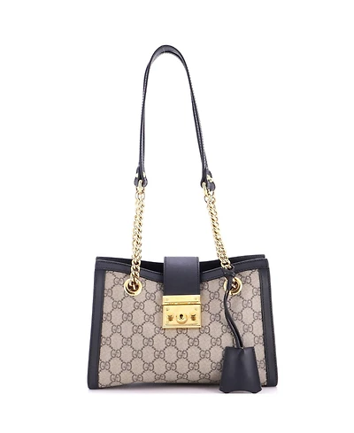 Pre-Owned Gucci Small Padlock Chain Tote Gg Coated Canvas with Leather