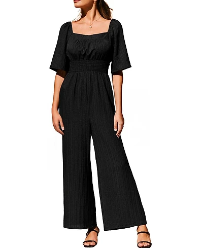Cupshe Women's Wide Leg Jumpsuit With Smocked Details