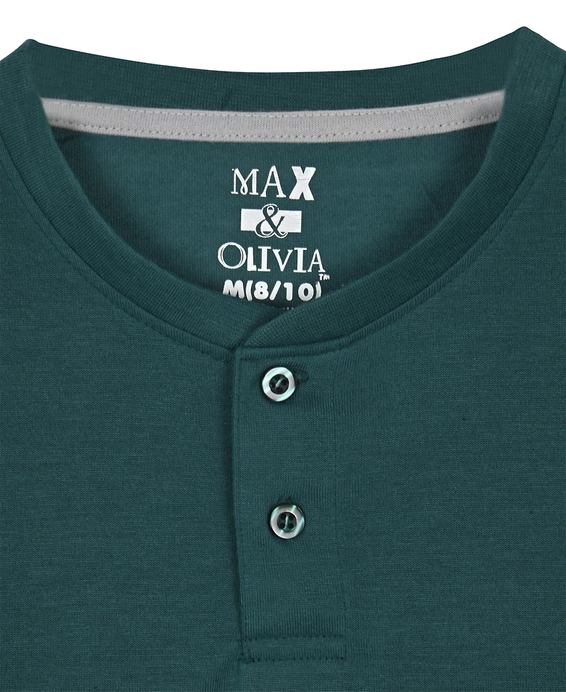 Max & Olivia Boys' 6-18 Henley Top and Woven Plaid Pants Pajama, 2-Piece Set