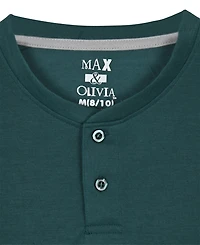 Max & Olivia Boys' 6-18 Henley Top and Woven Plaid Pants Pajama, 2-Piece Set