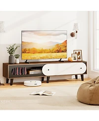 Slickblue Mid-Century Tv Stand for 80" TVs with Sliding Door Cabinet