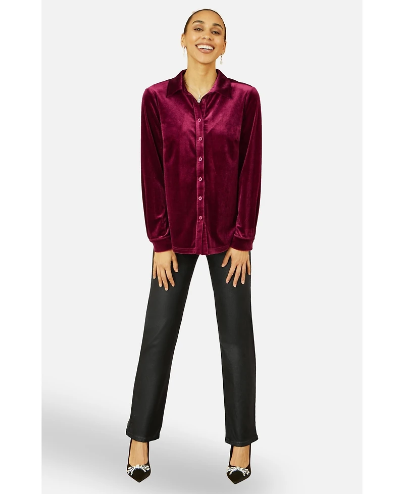 Yumi Women's Velvet Relaxed Fit Shirt