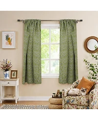 Fabdivine Floral Block Print Rod Pocket Linen Curtain