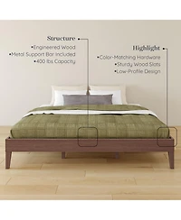 Grain & Grove Oak Embossed Bear Platform Bed