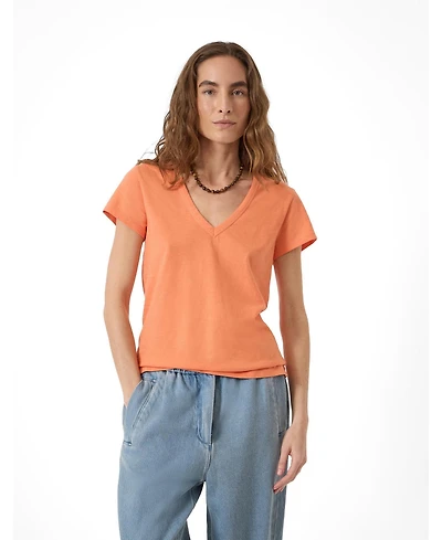 Hush Women's Slim Fit Slub Cotton V-Neck T-Shirt