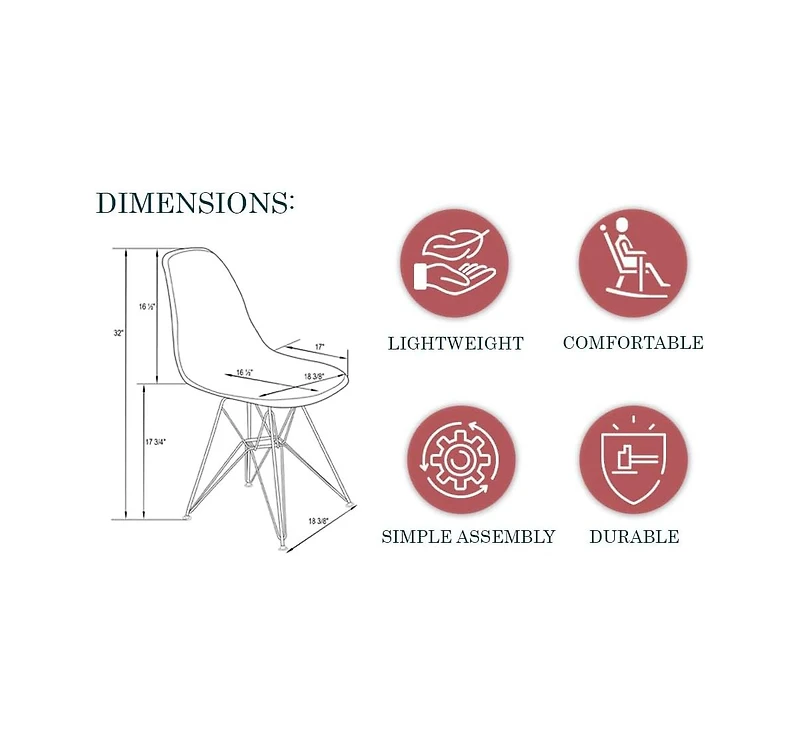LeisureMod Cresco Acrylic Dining Chair, Modern Chrome Eiffel Base and Curved Back Design, Ergonomic Lightweight Accent Side Chair