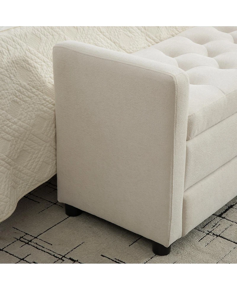Streamdale Furniture 58" Modern Upholstered Storage Bench with Rolled Arms, Beige