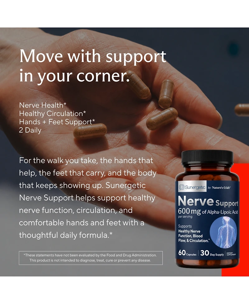 Sunergetic Nerve Support Capsules with Alpha Lipoic Acid, Benfotiamine and B Vitamins, Vegetarian, 60 Count