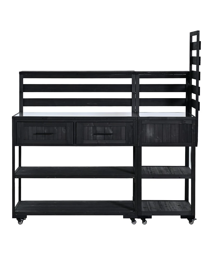 Streamdale Furniture 62.3'' Solid Wood Patio Kitchen Island With Stainless Steel Top