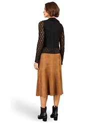 Yumi Women's Ruffled Lace Tie Neck Top