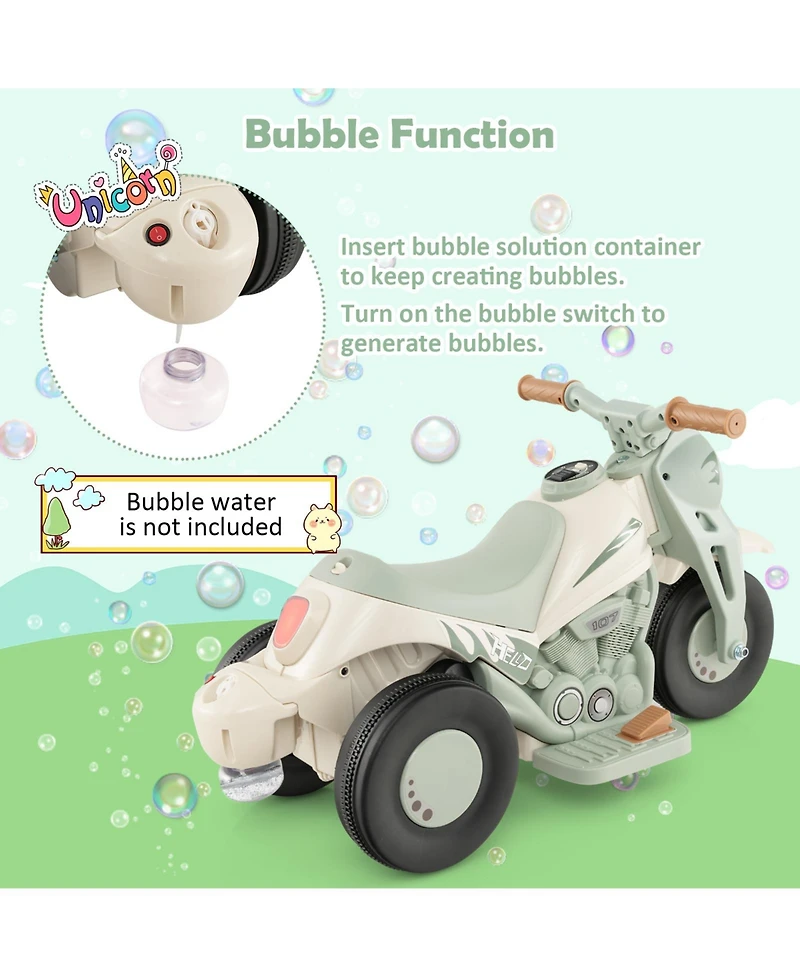 Costway 6V Kids Bubble Car Electric Ride on Motorcycle with Music Button and Led Headlight