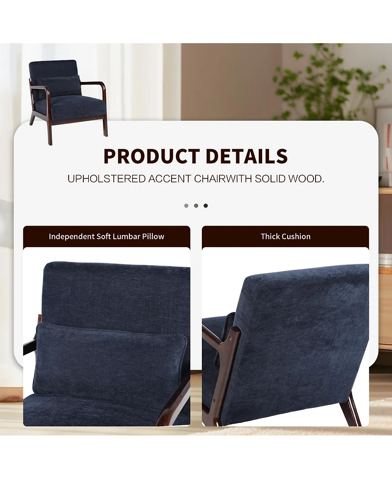 Streamdale Furniture Mid Century Modern Armchair with Solid Wood Frame