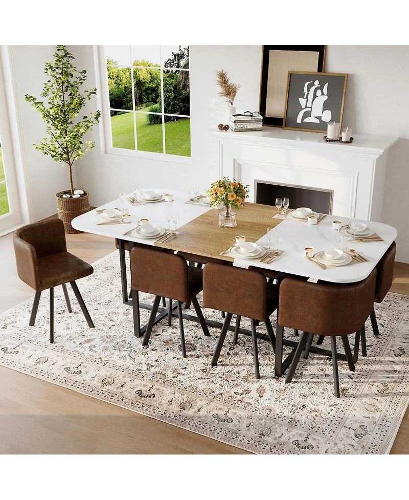 Streamdale Furniture 9-Piece Square Faux Marble Dining Set with 8 Suede Chairs