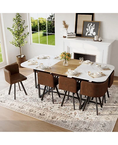 Streamdale Furniture 9-Piece Square Faux Marble Dining Set with 8 Suede Chairs